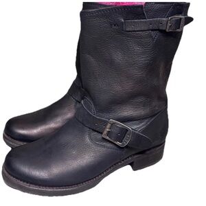 FRYE Veronica Black Leather Short Moto Boots Mid Calf Womens 10B Grunge Biker